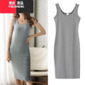 YIBUSHENG黑色无袖内搭打底连衣裙子大码中长款螺纹吊带背心长裙女季外款 M 灰色
