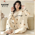 啄木鸟睡衣女春秋季新款纯棉长袖长裤两件套冬夏天女士休闲家居两