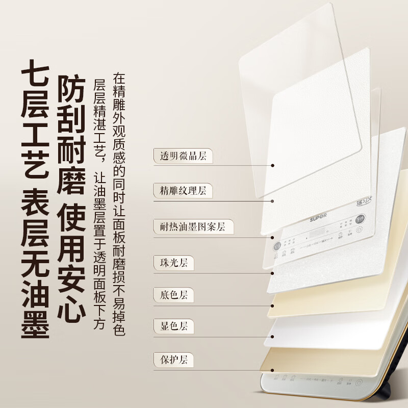 苏泊尔(SUPOR)电磁炉透彩微晶整板无缝2200大火力速热22档高颜值耐磨易洁赠双锅 IA09 纯白高清大图
