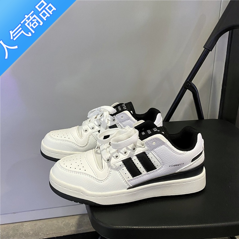 SUNTEK港风休闲板鞋女鞋ins超火小众百搭小白鞋2023春季新款情侣运动鞋 白黑色 39