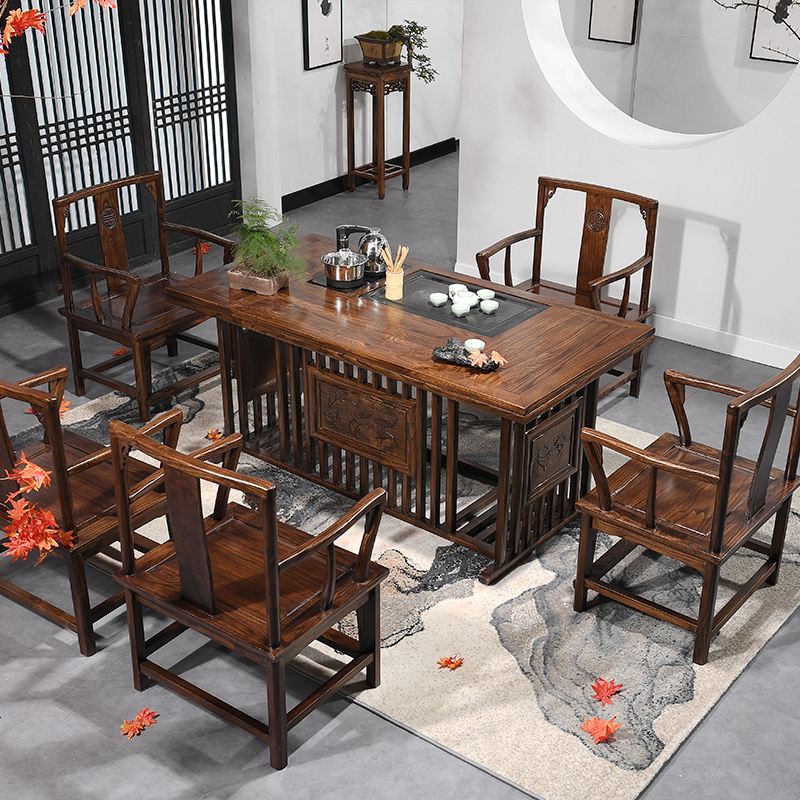 赛可优茶桌椅组合实木中式简约禅意功夫茶台茶几南榆木泡茶桌喝茶桌