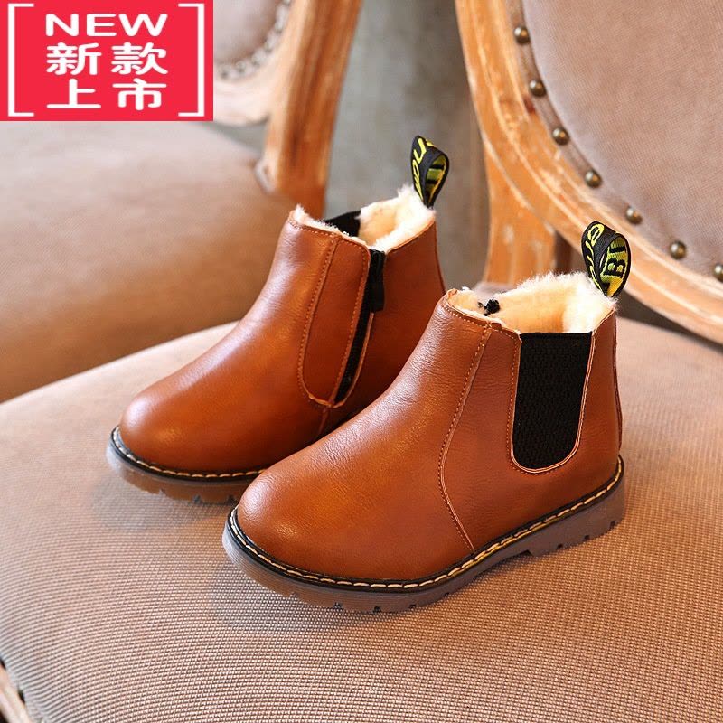 可莉允女童马丁靴2022秋冬新款儿童雪地靴宝宝棉鞋加绒皮靴男童低筒短靴图片