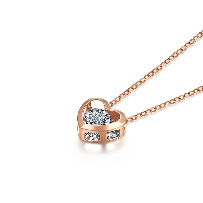 水贝珠宝(SHUIBEI JEWELRY) 18K金双层心形钻石项链 TPD-EM0236 黄金首饰饰品锁骨链 18K玫