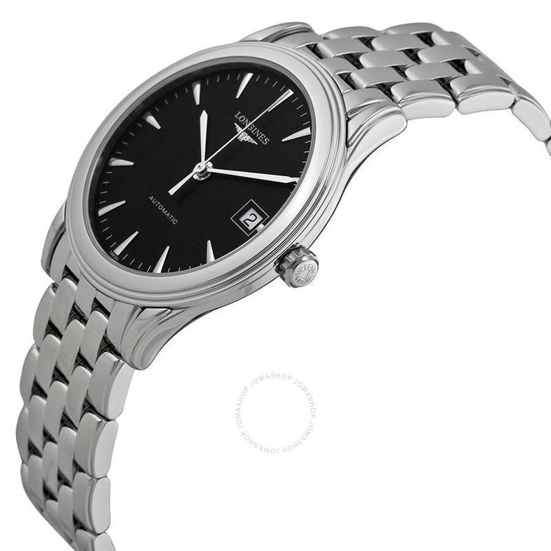浪琴longines男士机械表旗舰系列商务时尚黑色表盘钢带男士自动机械表