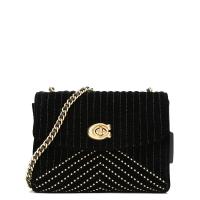 [直营]COACH蔻驰 PARKER系列 天鹅绒和小牛皮包盖式带铆钉女士单肩包斜挎包 真皮 软 拉链 女包