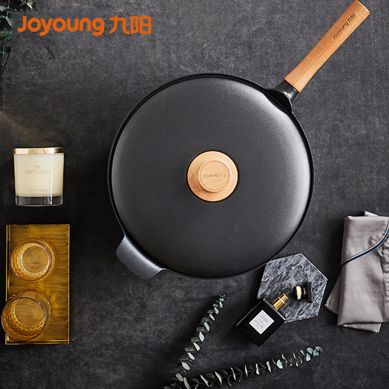 九阳(Joyoung)炒锅 CLT2956D 轻奢不粘锅 耐磨蓝宝石 珐琅锅盖 29cm 磁炉通用 浅曜黑
