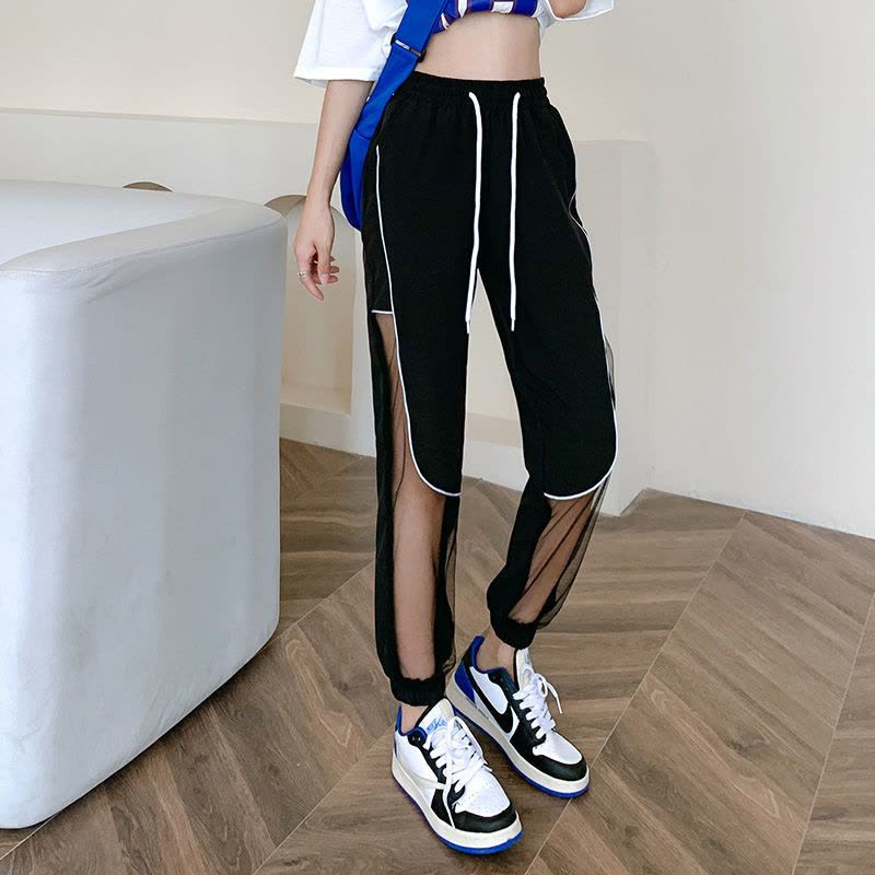 真维斯网纱休闲裤女洋气夏季薄款冰丝速干运动裤美式束脚宽松显瘦图片