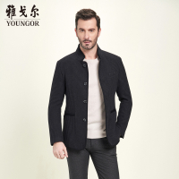 Youngor/雅戈尔春秋季男士夹克羊毛混纺修身剪裁花纹长袖休闲外套