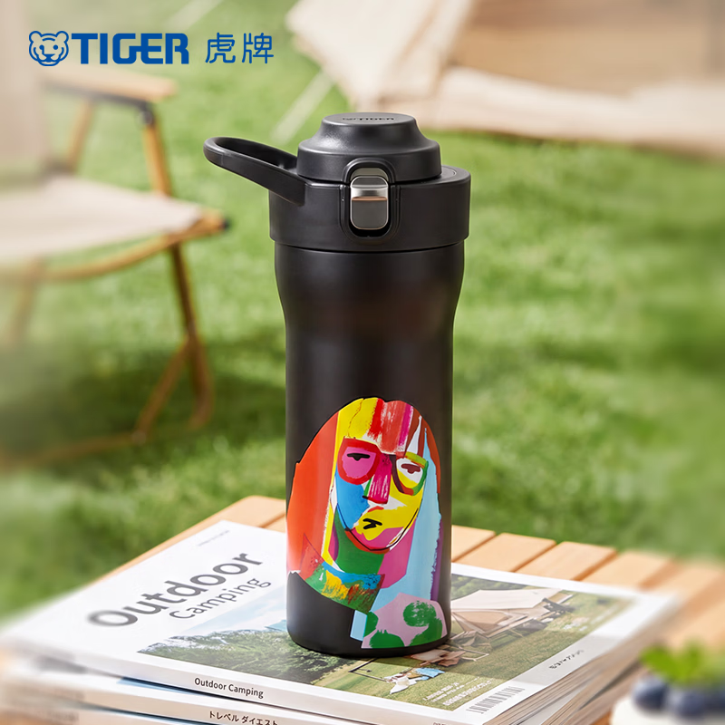 虎牌(TIGER)潮流艺术John Booth联名便携户外运动提手不锈钢保温杯双饮杯MOF-S60C 600ml高清大图