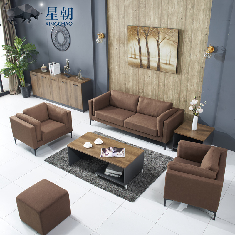 布艺办公沙发北欧现代简约4S店铺会客洽谈接待办公室沙发茶几组合高清大图