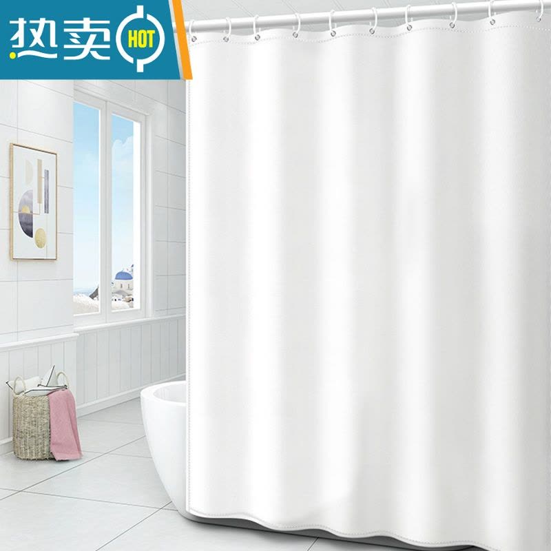 敬平浴室浴帘套装免打孔纯色涤纶布门帘防水帘加厚隔断酒店可定制图片
