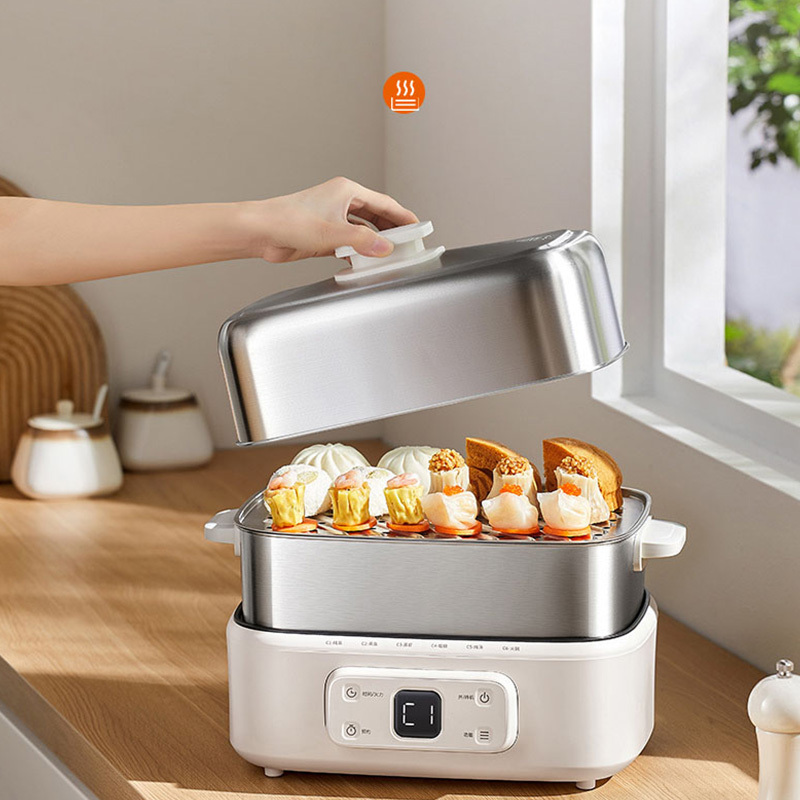 摩动电蒸锅18L不锈钢三层多功能电蒸笼白色MD-DDZ52高清大图