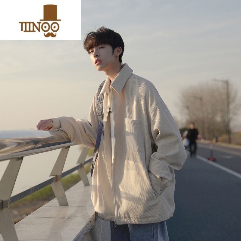 YANXUE秋装男士夹克韩版纯色翻领口袋设计外套休闲潮bf风衣服高清大图