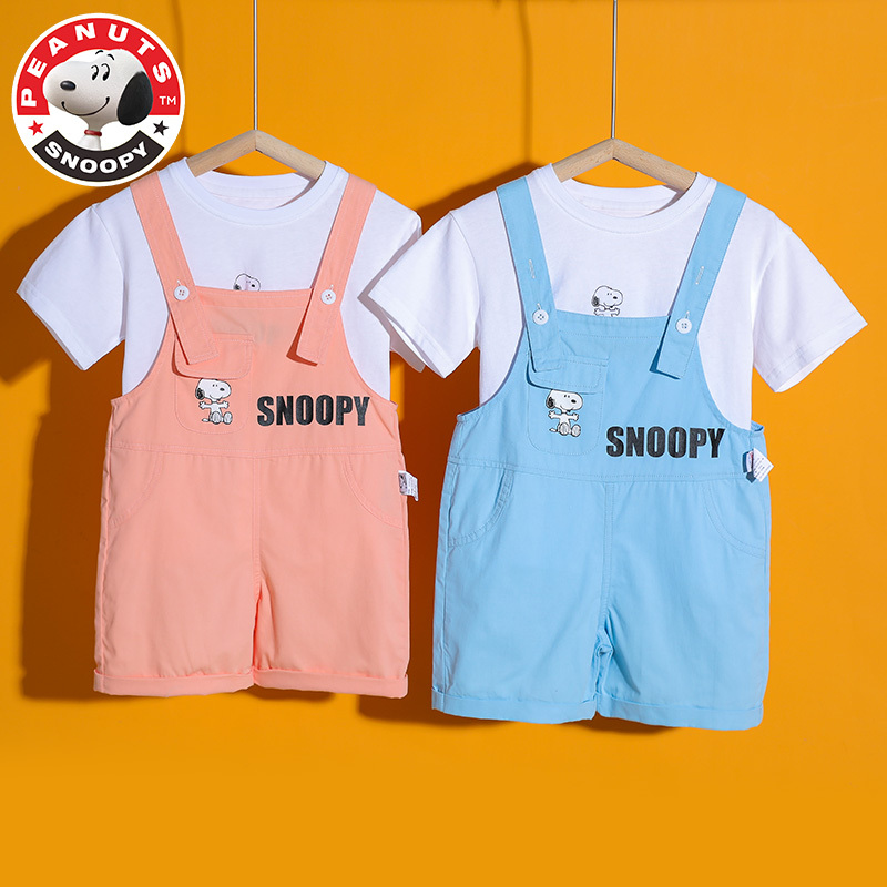 SNOOPY史努比女童套装背带裙短袖套装新款夏装洋气儿童装夏季中大童公主背带裙两件套裙子ZXS030TZ