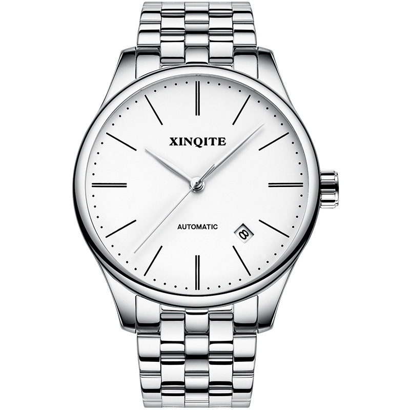 新奇特正品男士手表学生自动机械表防水时尚潮商务超薄简约时尚精选男表X-30 白钢白面