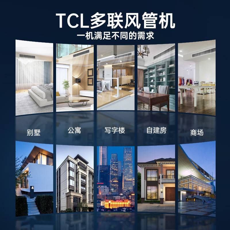 TCL中央空调 一拖五 大6匹 家用 多联机 风管机空调一拖多80-165㎡冷暖直流变频 1级能效TMV-Vd160W