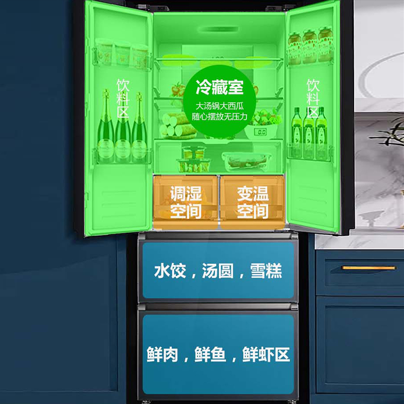 万宝(Wanbao)BCD-508WPCE 智能双变频冰箱508升法式四开门一级能效多开门家用大容量无霜冰箱母婴