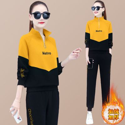 中年妈妈休闲运动服套装2021春秋冬新款洋气卫衣女加绒加厚两件套