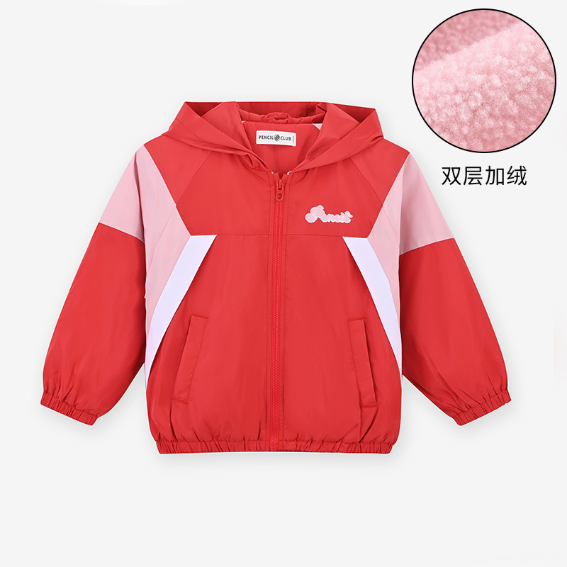 铅笔俱乐部童装2023秋冬新款女童外套儿童加绒上衣中小童厚款风衣 100cm 大红
