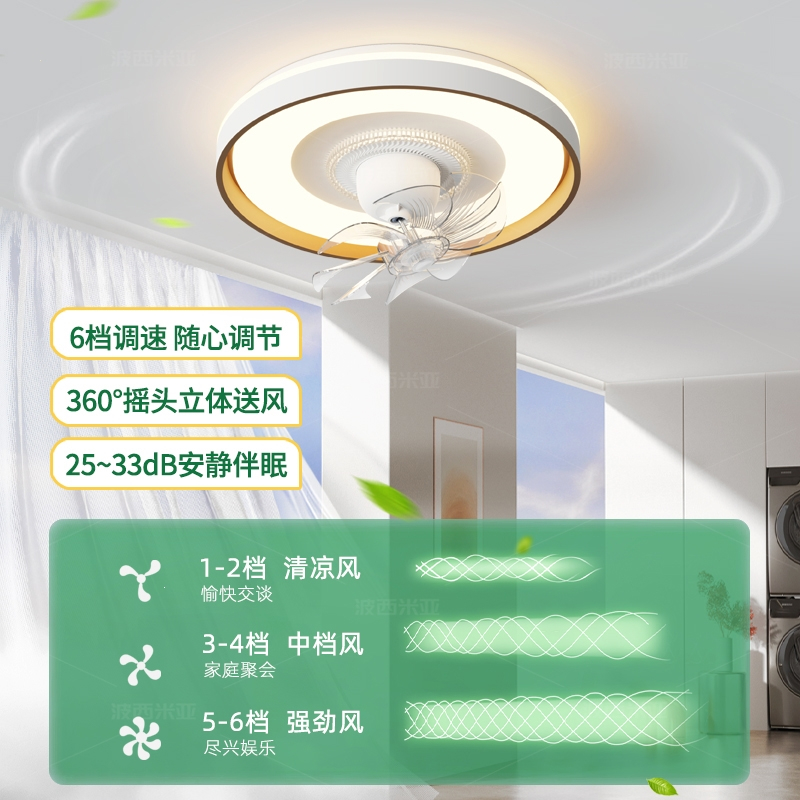 古达风扇灯吸顶灯客厅餐厅卧室儿童房圆形360度摇头灯具