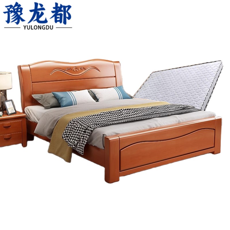 豫龙都 床+床头柜+床垫1.2m 套高清大图