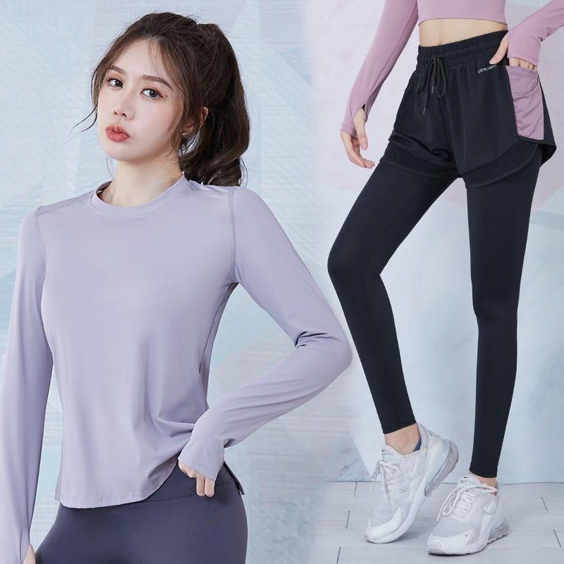 瑜伽服女健身房跑步套装运动服网红透气瑜伽服上衣套装