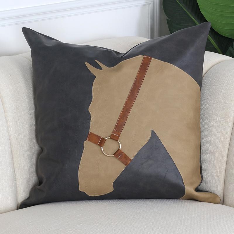 家柏饰(CORATED)北欧抱枕客厅现代皮沙发皮靠枕简约轻奢仿质靠垫定制 立体米黄马头款/50X50cm 仅外套