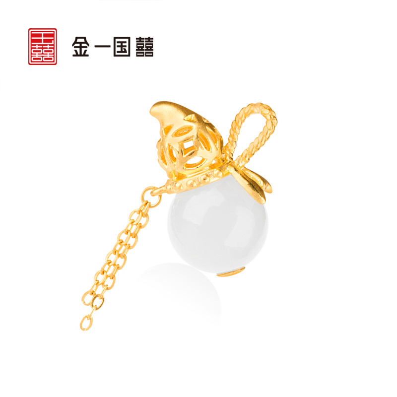 金一 国囍足金玉葫芦·福禄财女士和田玉吊坠赠银链(定价)ZJDZ038