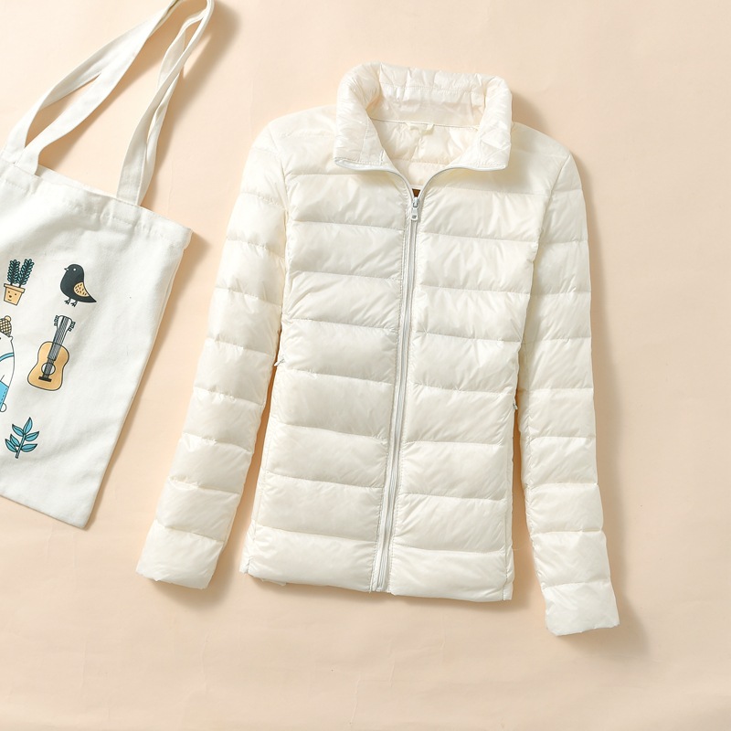 大码羽绒服女冬季新短款轻薄立领加厚保暖修身白鸭绒外套_647 纯白 2XL