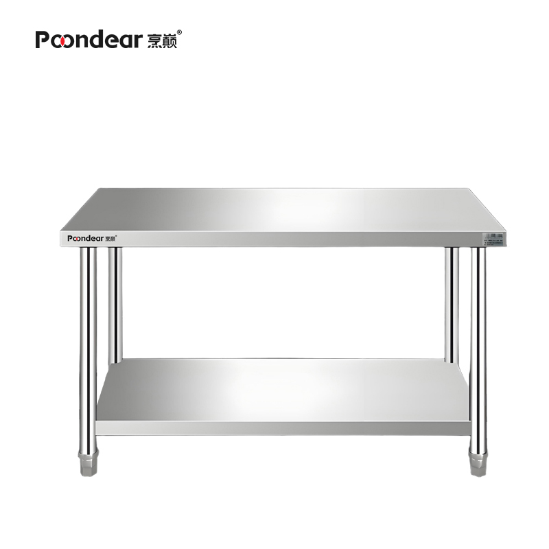 烹巅(Poondear)不锈钢厨房操作台(双层平板工作台)PD-PBCZT-1200