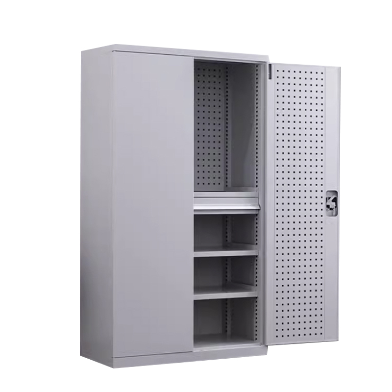 帅畅重型工具柜加厚物件工具储物柜工厂铁皮柜汽修厂零件收纳柜白色四层一抽带挂板高清大图