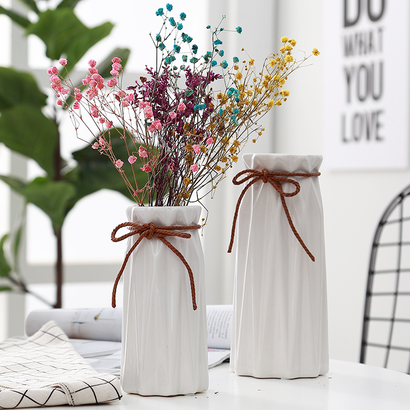 陶瓷干花花瓶插花小清新欧式简约现代水培花器家居客厅桌面摆件磨砂