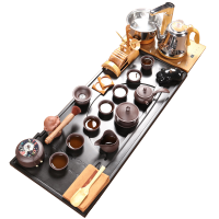 尚帝整块乌金石茶盘四合一黑金石茶具套装大号家用紫砂功夫茶具旭日东升紫砂侧把13入智能旋转电热炉套装