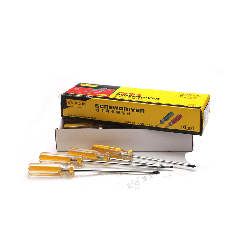 鹰之印工具 透明一字彩条螺丝批 带磁性螺丝刀 改锥起子高清大图