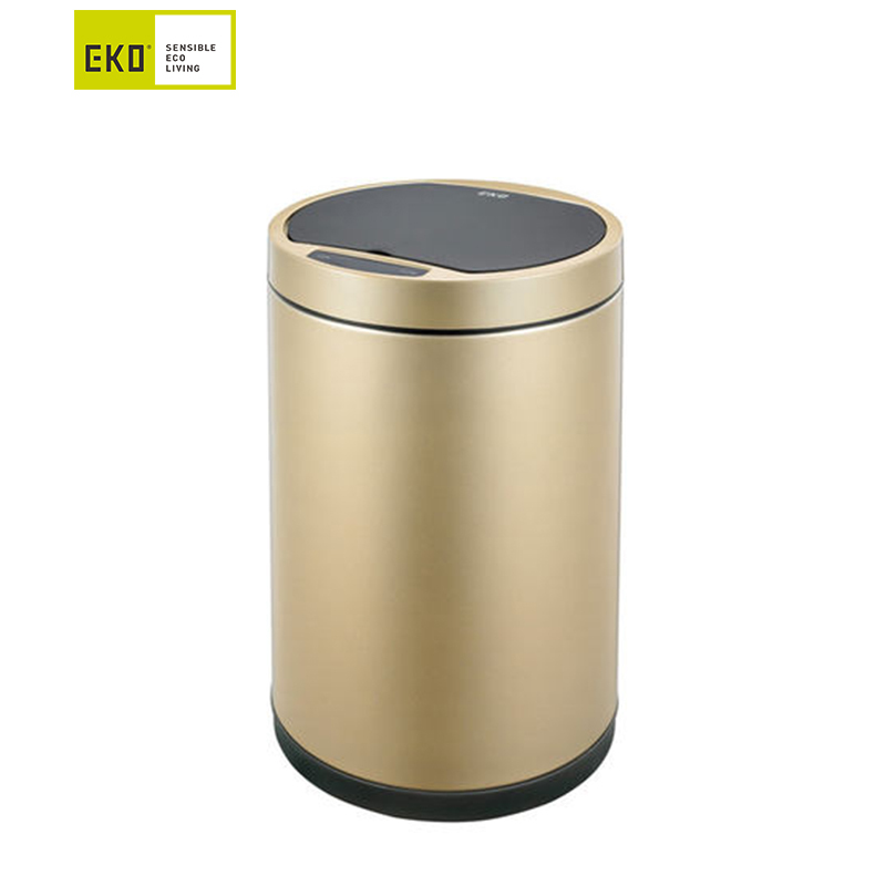 EKO(宜可)智能感应垃圾桶家用 不锈钢免脚踏自动客厅欧式翻盖垃圾筒 9285 香槟金 9升