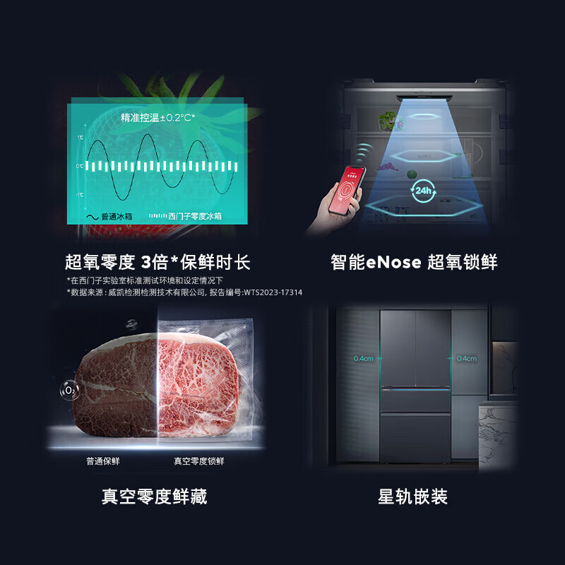 西门子 KF82AA657C AI超氧真空舱 529升多门变频零嵌eNose超氧锁鲜[无界Pro]商用冷藏展示柜高清大图