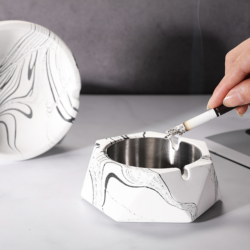烟灰缸创意个性家用客厅办公室带盖复古水泥烟缸摆件方单口