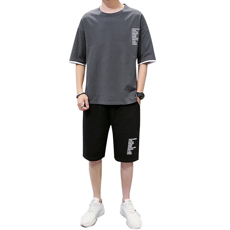 tu休闲套装男夏季短袖韩版潮流一套搭配帅气宽松运动两件套薄款衣服