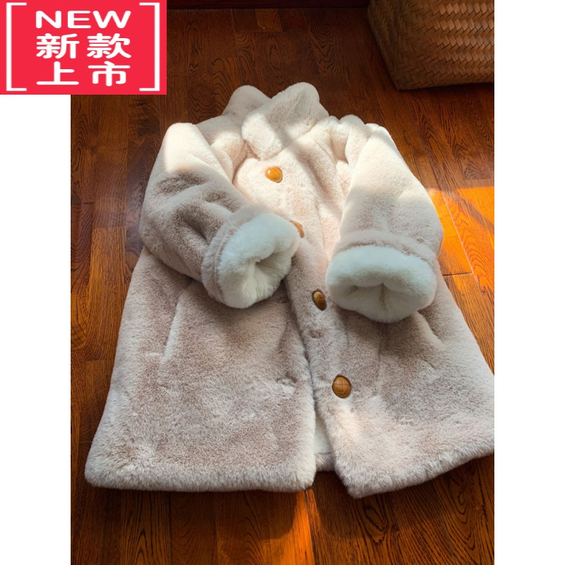 可莉允女童毛毛外套加绒厚棉袄儿童棉服冬装仿皮草长款男童宝宝棉服冬季