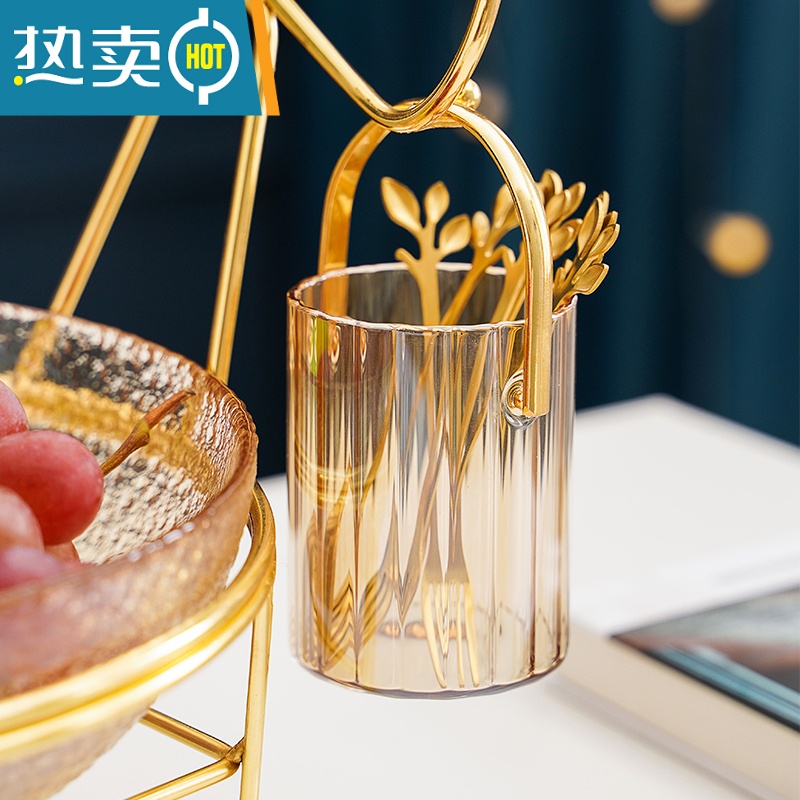 敬平北欧ins轻奢家用不锈钢水果叉套装创意可爱小奢华果签叉勺收纳罐 [炫彩色]果签套装高清大图