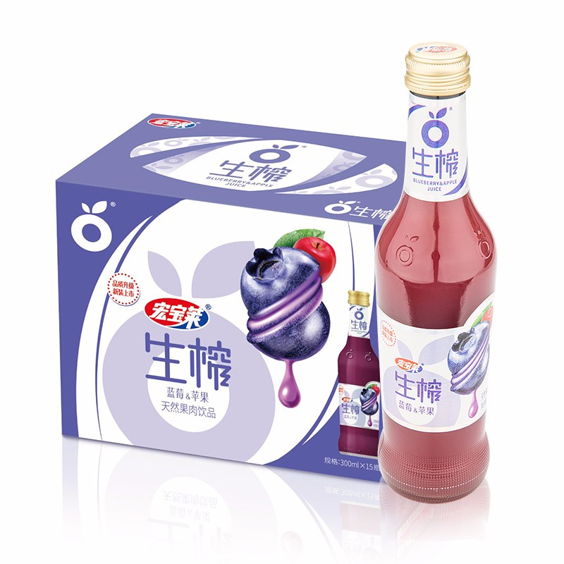 宏宝莱 生榨果汁(蓝莓) 300ml*12玻璃瓶装