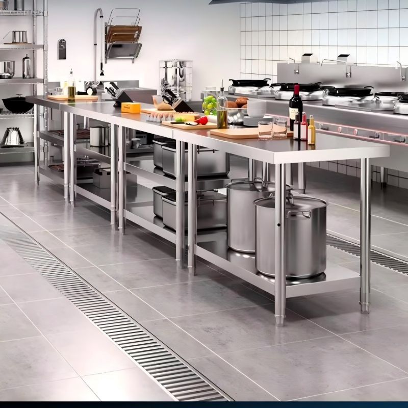 烹巅(Poondear)不锈钢厨房操作台(双层平板工作台)PD-PBCZT-1200高清大图