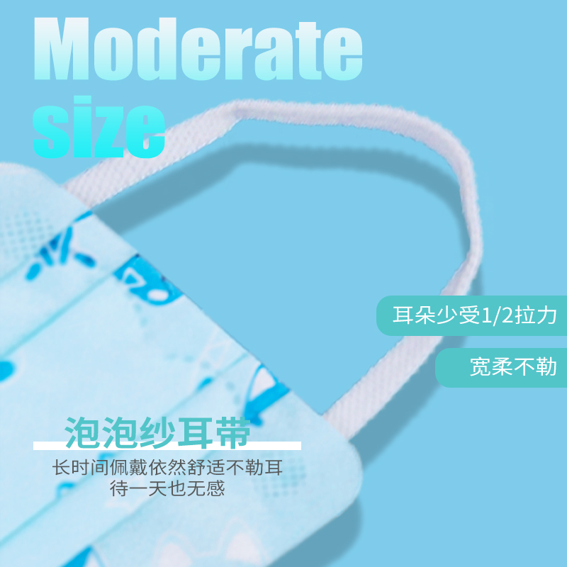 Orkan防颗粒物R7090熔喷布KN90儿童专用款幼儿园学生上学卡通防飞沫防霾菌50只装活性印染泡泡纱口罩蓝6-12岁