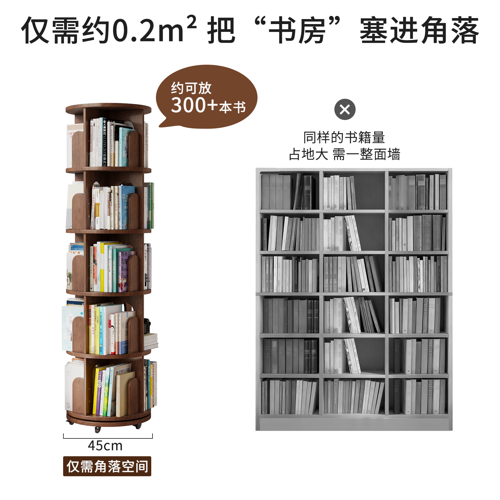 360度可旋转书架实木书柜客厅落地转角置物架一体靠墙可移动高清大图