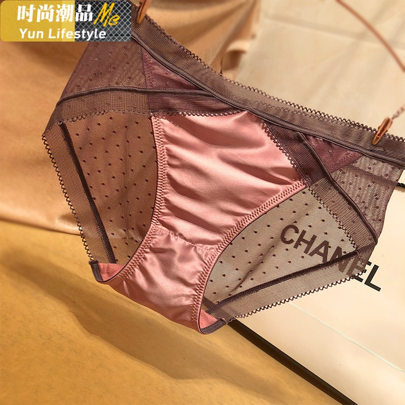 YUNWUXIN蕾丝内裤女中腰包臀女士内裤性感镂空透明黑色蕾丝三角裤诱惑内裤