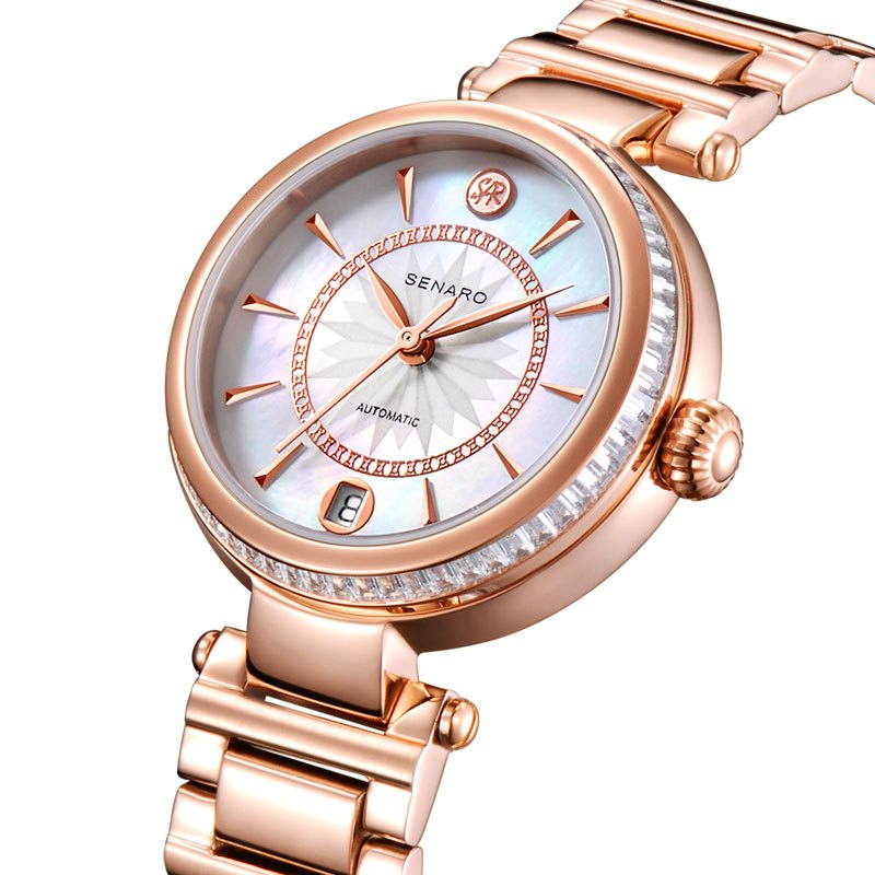 瑞士圣雅诺senaro手表女士全自动机械表 女表玫瑰金休闲时尚潮流钢带