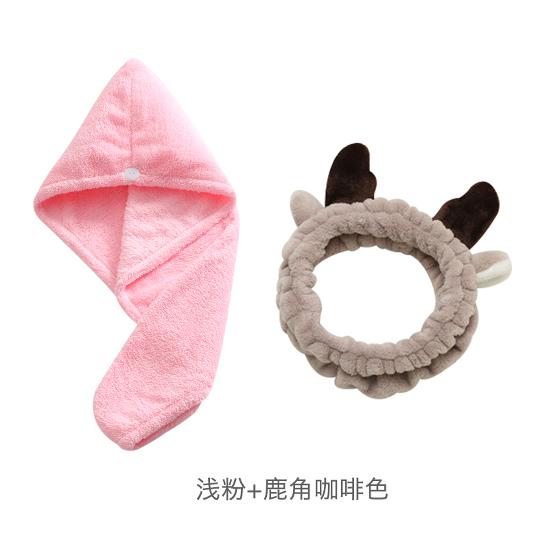 干发帽吸水浴帽成人可爱干发巾包头巾擦头发速干毛巾 三维工匠 浅粉+鹿角咖啡