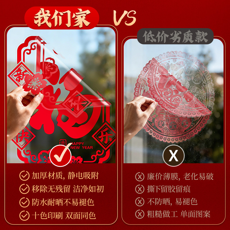 2026新款新年装饰品玻璃静电门贴纸春节过年马年福字门贴窗花窗贴-蜂窝球+盒子☆好事发生[高2m]高清大图