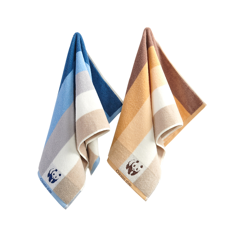 洁玉 中国风熊猫精梳棉毛巾34cm*74cm 【蓝+棕2条装】 J4016F+2