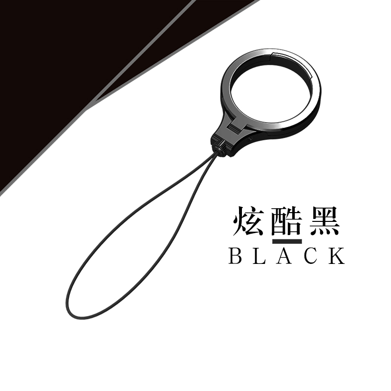 火豹手机挂绳 女款挂脖宽带可拆卸防丢绳多功能手机链男个性创意吊绳网红手机扣指环支架绳挂饰 炫酷黑[第3款指环挂绳+挂脖绳